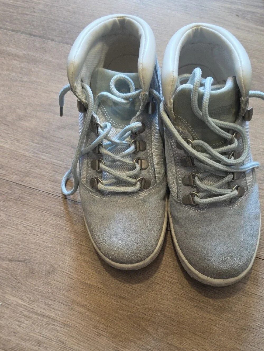Kids Light Gray Lace-Up Ankle Boots with Cushioned Collar